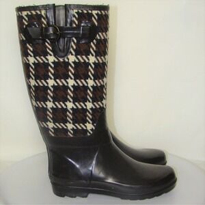 BANANA REPUBLIC BRIDGEWATER WOMENS BROWN HOUNDSTOOTH RAIN BOOTS SIZE 8   C133